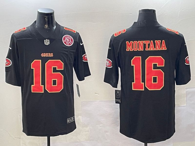 Men San Francisco 49ers 16 Montana Black Second generation 2024 Nike Limited NFL Jersey style 01083